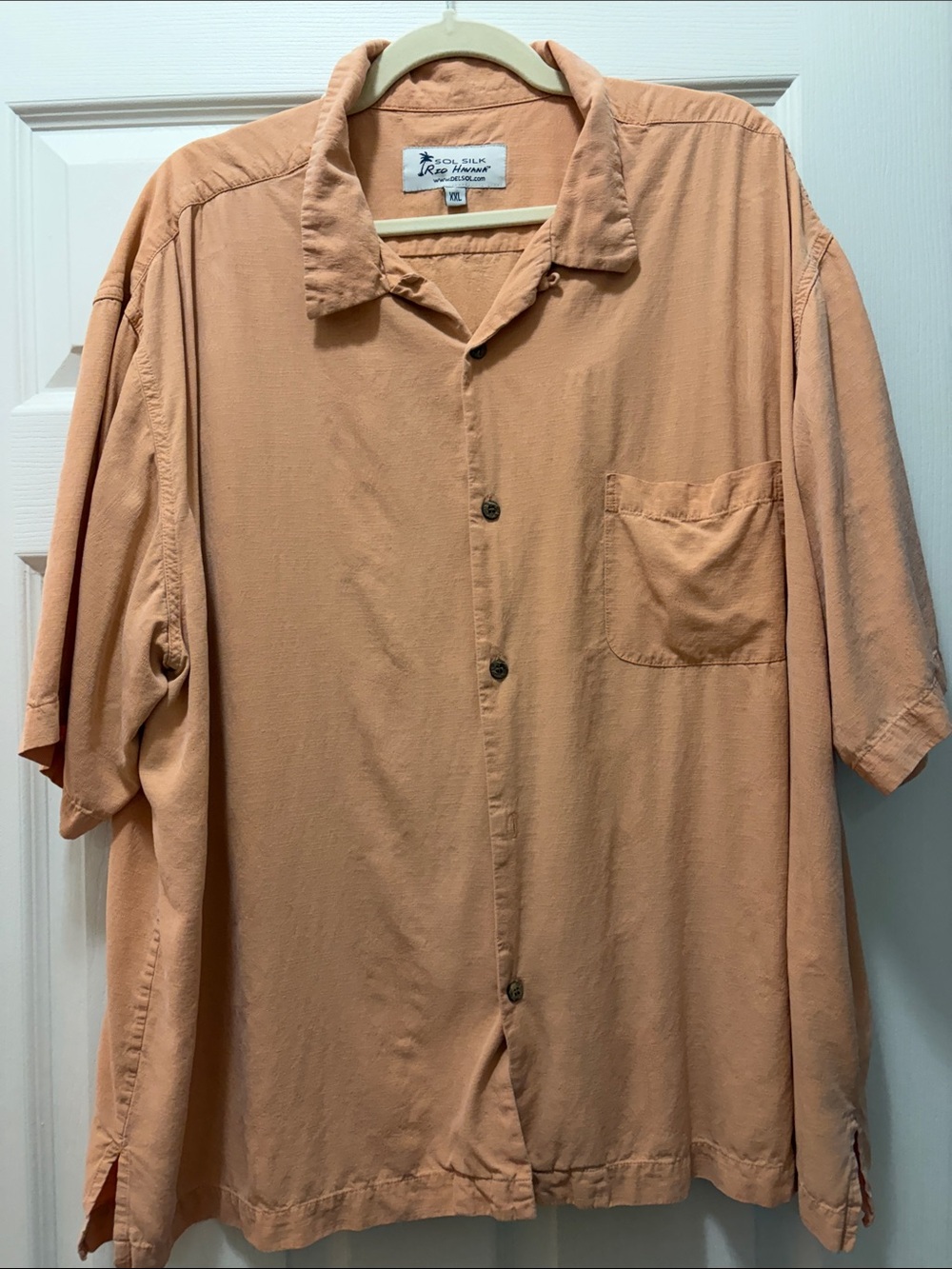 Men's Casual Button-Down Shirt in Peach 100% Silk Men’s XXL